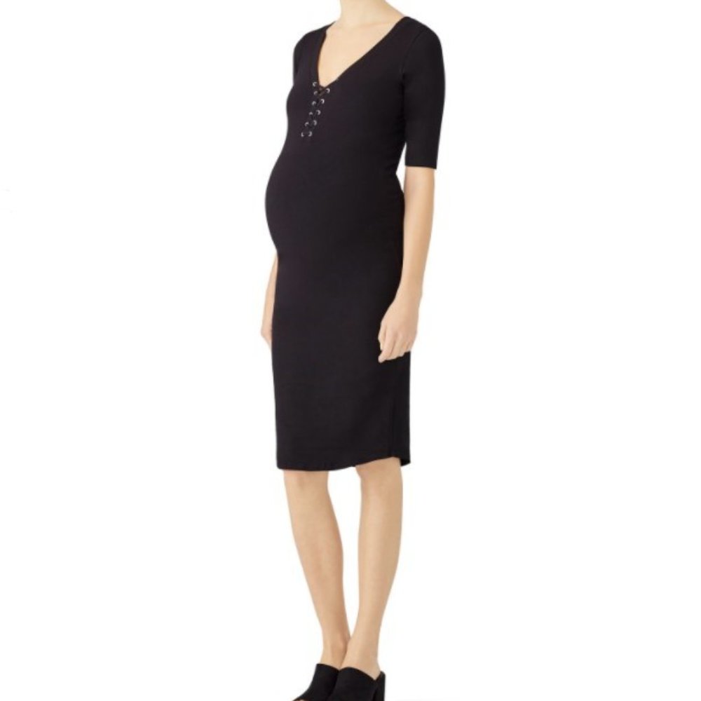 REVOLVE MONROW Mommy Black Stretch Cotton Lace Up Dress M